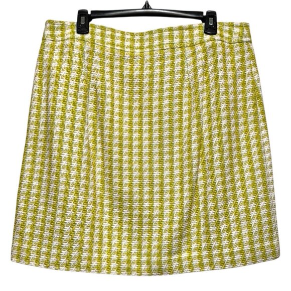 TALBOTS Stride Tweed Button Front A-line Plaid Skirt Yellow White Womens Sz 14 - Picture 7 of 11